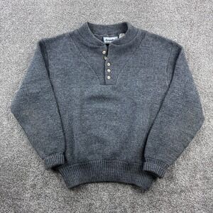 Vintage‎ Remington Wool Blend Sweater Mens Large Gray Henley Mock Neck Outdoor